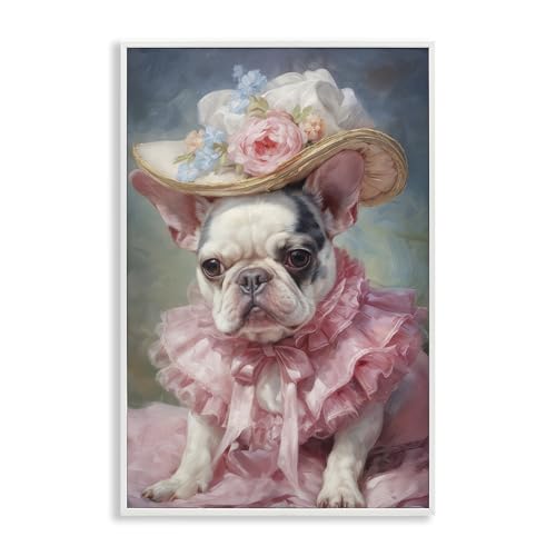Stupell Industries Frenchie in Pink Dress White Framed Giclee Art design by Wum…