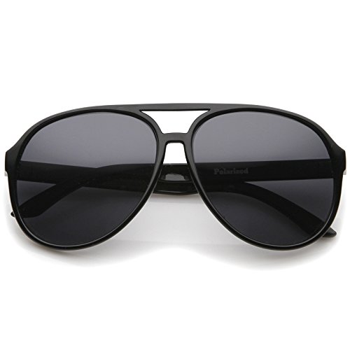 zeroUV - Retro Large Protective Polarized Lens Aviator Sunglasses 60mm (Black / Smoke Polarized)