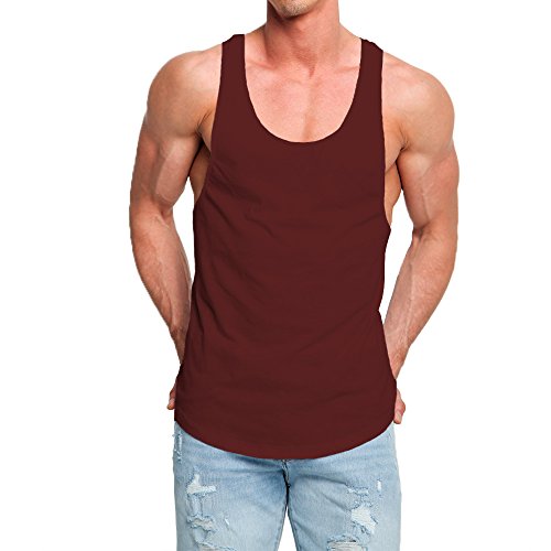 OA ONRUSH AESTHETICS Men's Fashion Longline Tank Tops Extreme Racer Back Curved Hem Vest Wine Red XXL