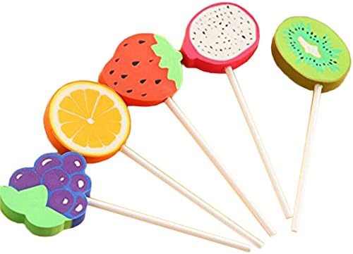 Hosaire 4 Pcs Creative Lollipop Shape Rubber Fruit Eraser Novelty Gift for Children School Stationery Supply with A Stick(Random Color)