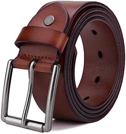 Vintage Full Grain Leather Dress Belt For Men Black/Coffee With Anti-Scratch Buckle