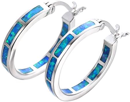 Adeser Jewelry Girls 925 Hoop Earrings Silver Women Earrings White Opal Hoop Earrings Wedding Party Christmas Gift Hoop Stud Earrings For Her
