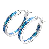 Adeser Jewelry Girls 925 Promise Hoop Silver Earrings Lab Opal Wedding Engagement Gift Hoop Stud Earrings for Her