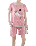 MyFav Young Girls Pajama Cute Cat Pattern Nighty Comfy Shorts Cotton Sleepwear Pink L