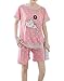 MyFav Young Girls Pajama Cute Cat Pattern Nighty Comfy Shorts Cotton Sleepwear
