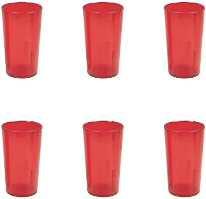 32 oz. (Ounce) Restaurant Tumbler Beverage Cup, Stackable Cups, Break-Resistant Commmerical Plastic, Set of 6- Red