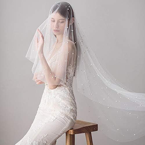 LoLa Ling Top Design Elegant Cut Edge Short Wedding Veils with Comb 2018 Real Photos Pearl Bridal Veil for Bride Wedding Accessories 120cm