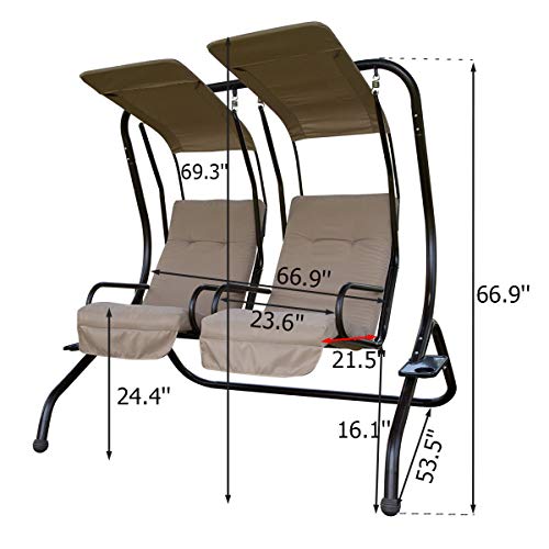 SunLife Converting Cushion Covered Patio Porch Glider Swing with Steel Frame Loveseats for 2 People