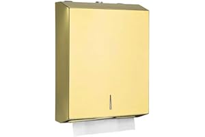 TOBEFORT Comercial Paper Towel Dispenser Wall Mount, Brushed Gold Stainless Steel Hand Towel Dispenser with Lock, Large Capacity 400 Trifold/C Fold Paper Towel Holder for Bathroom Kitchen Office Public Places