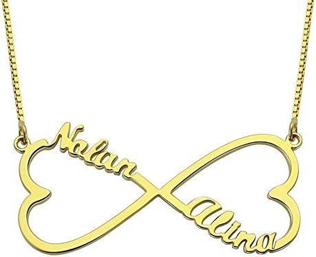Personalized Heart Infinity Name Necklace Silver Love Heart Necklace Infinity Symbol Jewelry Couple Necklace Gift (18K gold 18"(45cm)-Adult)