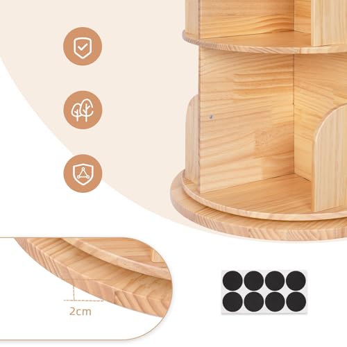 OOOK Solid Wood Rotating Bookcase, 360 Degree Rotating Bookcase with 4 Tiers, Multifunctional Narrow Wood Adult Bookcase, Storage Cabinet for Living Room