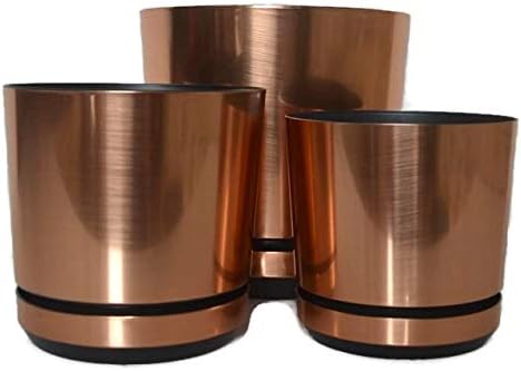 Gaixample Org 16 Cm 6 4 Inches Korad Copper Flower Indoor Plant Pot With Saucer Plastic Gloss Modern Decorative Planter With Drainage Holes Copper Plant Containers Accessories Gardening