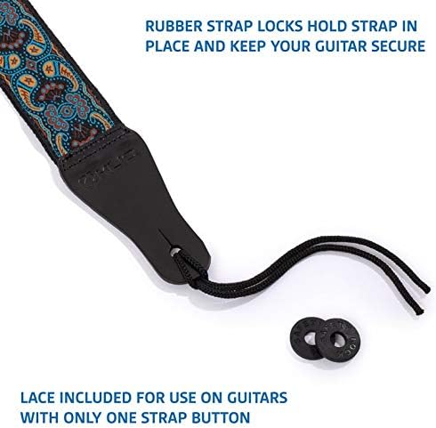 KLIQ Vintage Woven Guitar Strap for Acoustic and Electric Guitars + 2 Free Rubber Strap Locks, 2 Guitar Picks and 1 Lace - Image 4