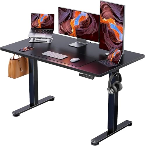 Cakhdry Escritorio elevable, Escritorio Ajustable Altura electrico, 160 * 60CM Escritorio, Escritorio de Pie para Oficina en Casa, con Memoria y Soporte Metálico en T (Negro Carbono)