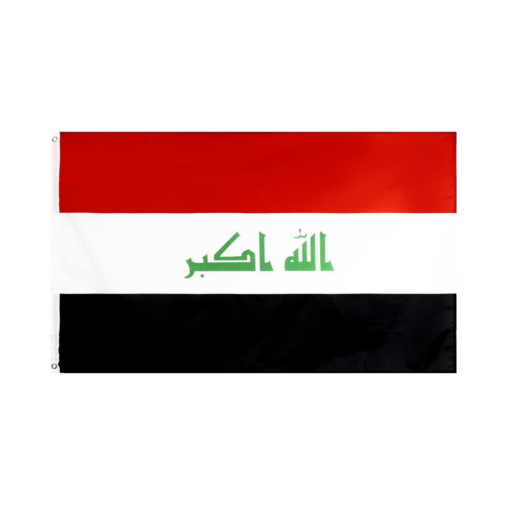 Iraq Flag Large 3x5 Feet with 2 Brass Grommets Republic of Iraqi National For Party Festival Celebration Sport Activities Garden Home Indoor Outdoor Decoration - Vivid Color - Polyester 150 x 90