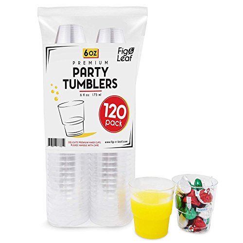 Fig & Leaf (120 Pack) 6-OZ Clear Hard Plastic Cups Premium Beverage Party Cup l Old Fashioned Crystal Clear Tumblers 6-Ounce l Disposable Reusable l Top Choice for Catering Wedding Drinking Birthday