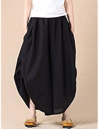 Mordenmiss nueva cintura elástica de la dama amplia pierna pantalones con bolsillos