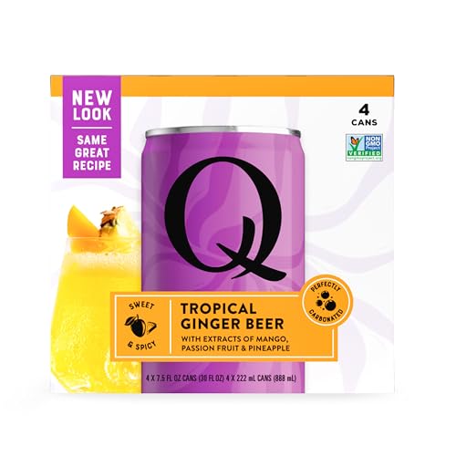 Q TROPICAL GINGER BEER WITH REAL GINGER, TROPICAL FRUITS & ORGANIC AGAVE – IDEAL FOR COCKTAILS & MOCKTAILS – REAL INGREDIENTS & PERFECTLY CARBONATED, 90 CALORIES PER CAN, 7.5 FL OZ CANS (PACK OF 4)