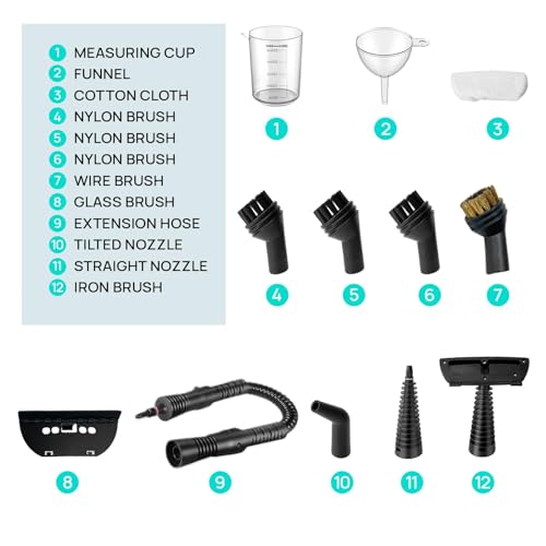 Steam Cleaner, Pressurized Multi-Surface Natural Handheld Steam Cleaner for home with 12pcs Accessories & Safety Lock – Steamer for Cleaning Home Use, Tile, Grout, Windows