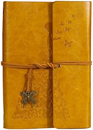 NectaRoy Retro Vintage PU Leather Cover Notebook Writing Journal Diary, Butterfly Princess Pattern Vintage Spiral Blank String Daily Notepad Travel, Size 185x125mm