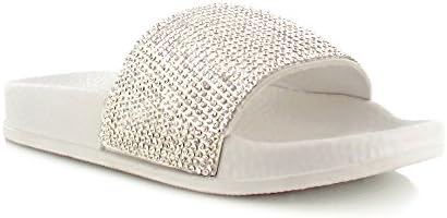 Chockers Shoes® Kids Girls Childrens Toddler Faux Fur Diamante Diamond Bling Slip on Sandal Mule Shoes (Black Diamante)