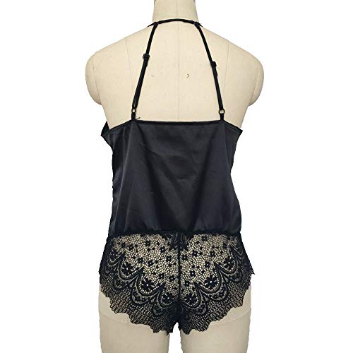 Kaitobe Sexy Lingerie for Women for Sex Ladies Lingerie Lace Siamese Backless Patchwork Halter Babydoll Teddy Sleepwear Black