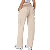 QINSEN Womens Medium Waist Baggy Elastic Waist Sweatpants Casual Fleece Long Pants with Pockets