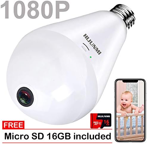 Light Bulb Camera,Include 16GB Card 1080P WiFi Security Camera, 2MP Wireles IP LED Cam,360 Degrees Panoramic VR Indoor/Outdoor Home Surveillance Cameras,Motion Detection,Night Vision