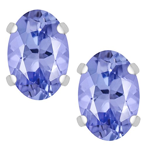 Gem Stone King 1.00 Ct Tanzanite 14K White Gold Stud Earrings 6X4MM