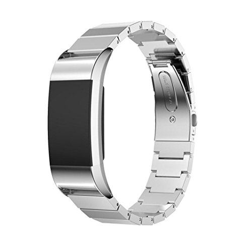 Creazy Genuine Stainless Steel Bracelet Smart Watch Band Strap For Fitbit Charge 2 (Silver)