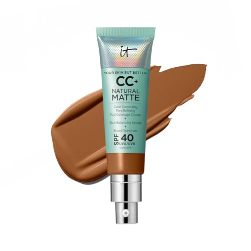 IT Cosmetics CC+ Cream Natural Matte - Poreless Full Coverage Foundation With SPF 40, 16HR Shine Control, Color-Corrector, Skin-Balancing Serum, Sweat-proof, Noncomedogenic for Oily Skin - 1.08 fl oz