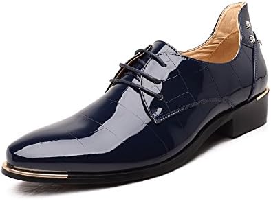 Glede Men's Fashion Leather Shoes Rivets Lacing Leather Lattice Shoes Size From 6.0 to 13.0 (Blue, 12.5)
