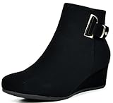 DREAM PAIRS LANG Women's Stylish Winter Faux Fur Lining Side Zipper Low Wedge Heel Booties Shoes