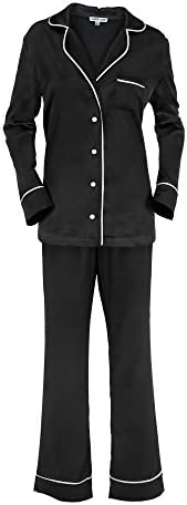 Sleep Luxe Women's Long Sleeve Black Satin Pajama Set