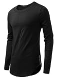HEMOON Men's Basic Cotton Long Sleeve Elong Hemline T-Shirt Top