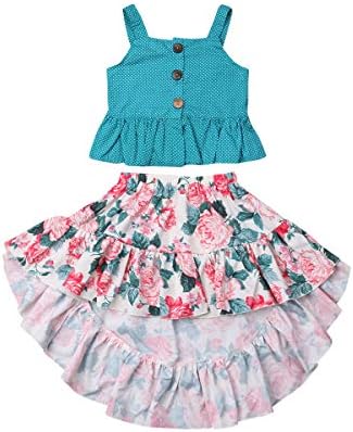 Toddler Baby Girls Ruffle Strap Top+Boho Floral Skirt Summer Outfit Clothes Two Piece Set