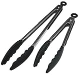 BonBon Locking Stainless Steel Kitchen Tongs Silicone Head, Heat Resistant 2 Pack [9