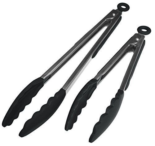 BonBon Locking Stainless Steel Kitchen Tongs Silicone Head, Heat Resistant 2 Pack [9