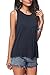 iGENJUN Women's Summer Sleeveless Pleated Back Closure Casual Tank Tops,Navy Blue,L