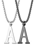 Thunaraz 2PCS Stainless Steel Initial Letter Necklace Minimalist Alphabet Name Jewelry for Men Women Personalized Charm Pendant Necklace