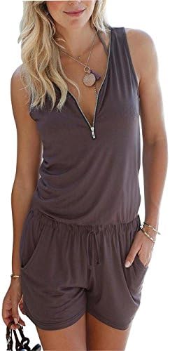DBFACT Women Sleeveless Zipper Neck Jumpsuit Rompers Playsuit(XL, HEPATIC)