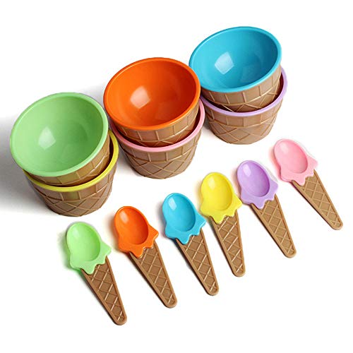 MonLiya 6 Pcs Ice Cream Dessert Bowls Ice Cream Scoop Set Sundae Cup Milkshake Cup Colorful Salad Dishes Fruit Salad Sundae Snack Frozen Yogurt Bowls Kit Home Kitchen Party Accessories