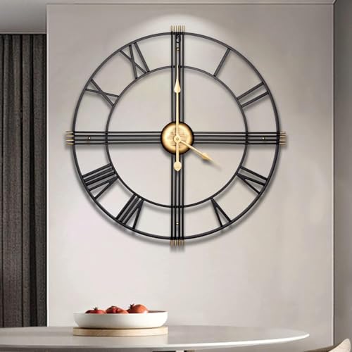 Maxstar Large Wall Clock for Living Room,Oversized Silent Non-Ticking,Modern Decorative,Skeleton,Roman Numbers,Easy to Read,Round,Analogue,Metal Clock 40 CM
