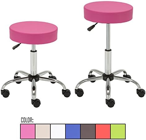 FLOURISH OFFICE Contemporary Adjustable Synthetic Leather Swivel Kitchen Drafting Club Bar Stool Caressoft Medical Stool Sets of 2 (Pink)
