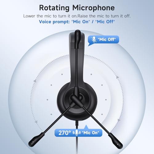 AOC USB Headset with Microphone, On-Ear Wired Headphones with Microphone, Noise-Cancelling, 40mm Audio Drivers, Headset for PC Computer Laptop Desktop Home Office Call Centers Teams Zoom (Dark Black)