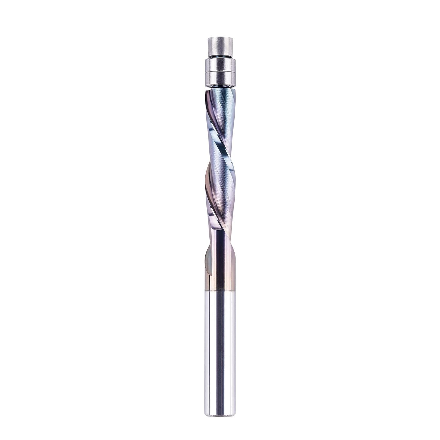 SpeTool Spiral Down-Cut Flush Trim Router Bit, 1/4 Inch Shank Bottom Bearing Carbide Cutter with TAC Coating, 28mm Cutting Length