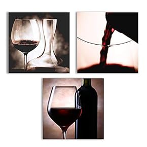 Canvas Wall Art Abstract Wine Cup Pictures Home Wall Decorations for Kitchen Streched and Framed - 12"x12"x3 Panels