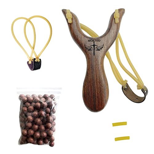 ANIMSWORD Classic Solid Wood Slingshot Toys and Slingshot Balls for