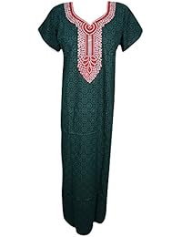 Women's Maxi Dress Nightgown Green Embroidered Kaftan Fall Fashion L
