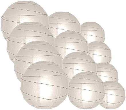 PaperLanternStore.com Round Paper Lanterns 12pcs Assorted Combo Party Pack - (12/10/8 Inch) Crisscross Ribbing, White